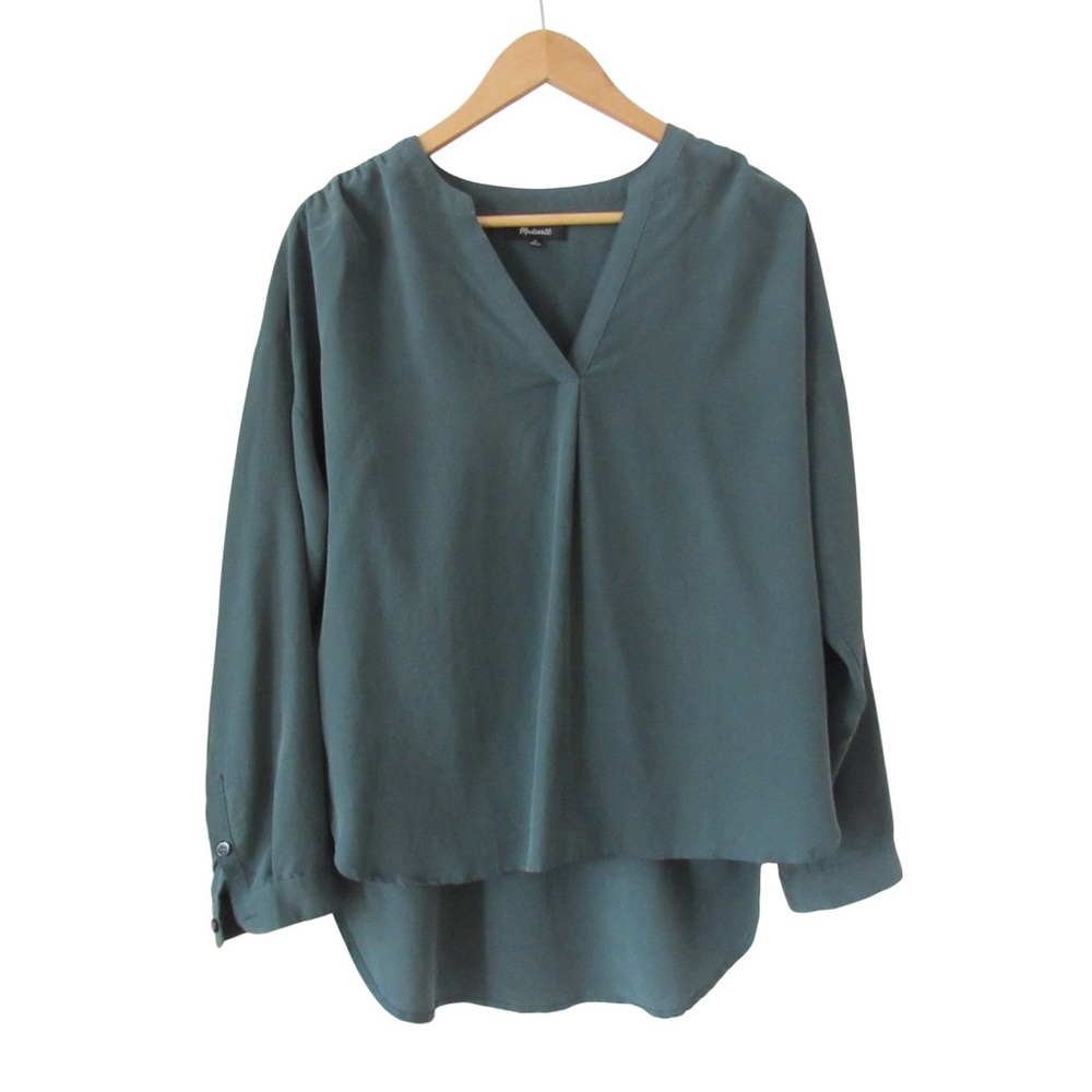 Madewell Sandwashed Popover Top Medium Green Lane Long Sleeves Flowy